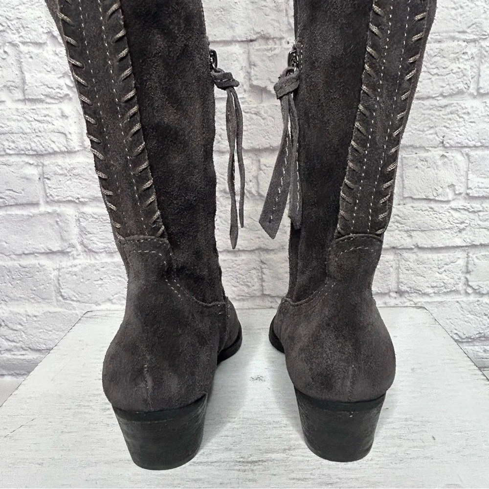Dolce Vita OTK Gray Suede Stitched Western Over The Knee Boots